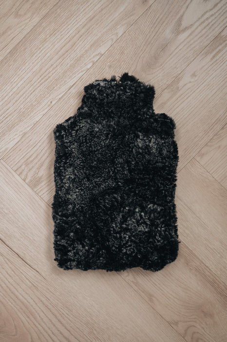 sheepskin hot water bottle cover with Zip in Black