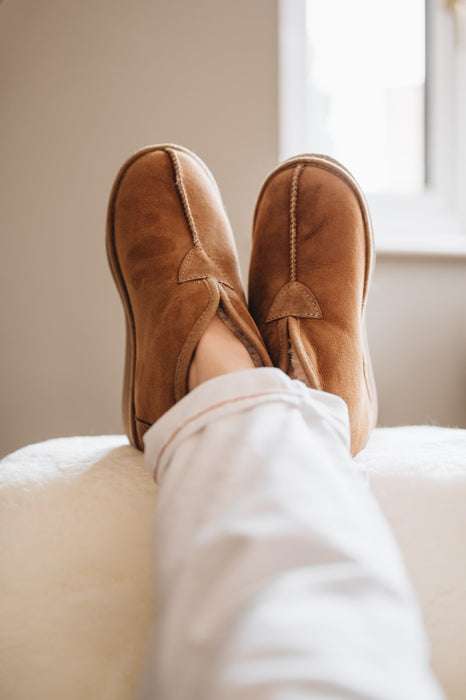 Enjoy Soft Sheepskin boot slippers with outdoor sole. Erin ladies sheepskin boot slipper.