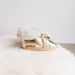 Westmorland Sheepskins Soft Soled Orange foil Baby Sheepskin Boots with a dyed Orange Sheepskin Cuff and laces.
