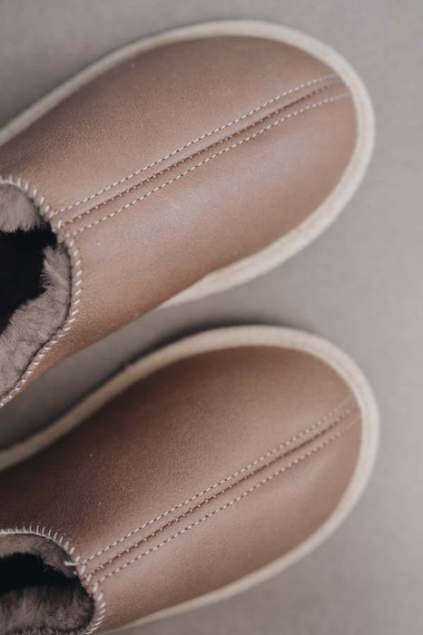 Close up View of Sophia Walnut British Sheepskin Slippers 