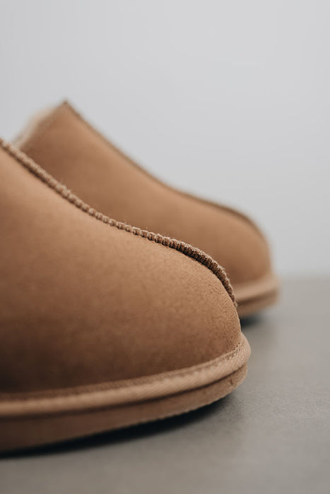 Close up View of Cadi Taupe Sheepskin Slippers 