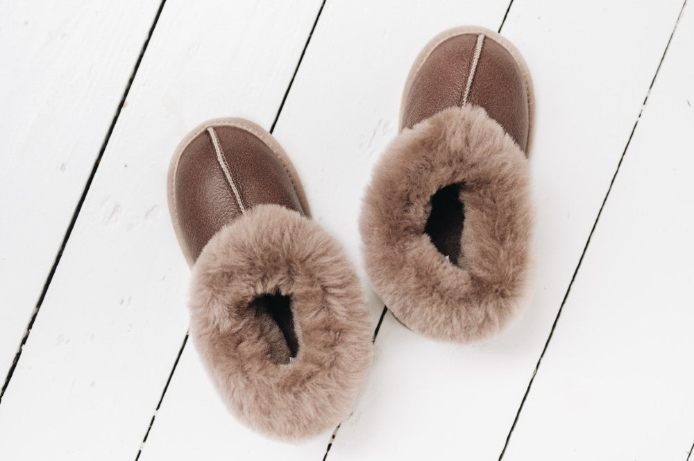 ORLA Childrens Sheepskin Slipper Boots with Sole (British Sheepskin)
