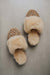 Birds eye view of Veronica Leopard Sheepskin Slippers on Concrete Surface