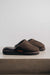 Side view of the brown women's sheepskin mule slipper called Willow.